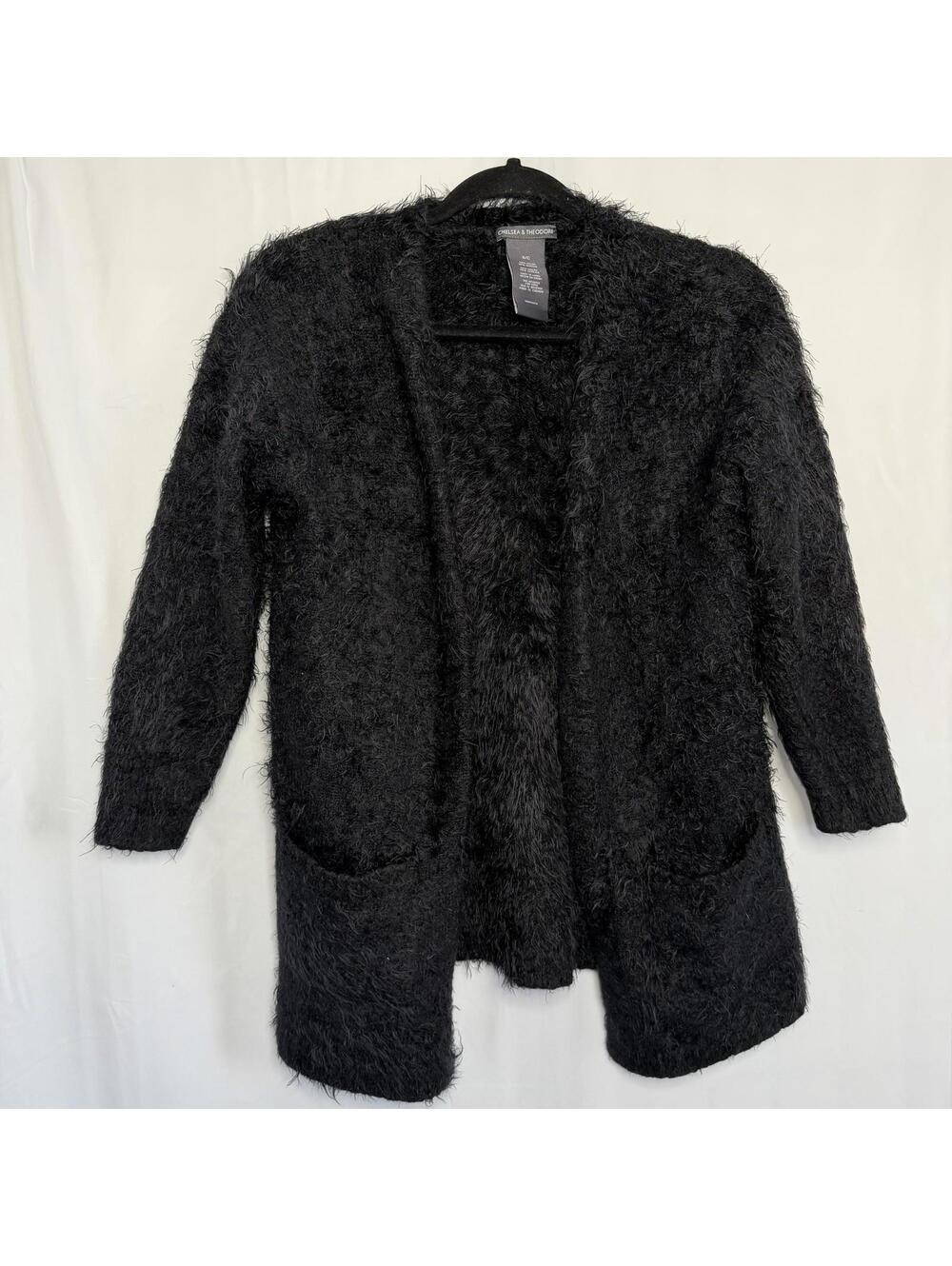 Chelsea & Theodore Black Fuzzy Cardigan Duster Soft Open Front Sweater Size S